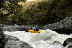 Willz Martin launches on one of the last rapids of day 1 in the East Branch.