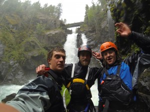 Todd Wells, myself and Eric Parker stoked to have caught a primo level on a super primo waterfall. POV: TW