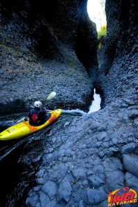 Super cool 70 foot boat width slide deep in the canyon.