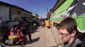 Dylan Evans walking through the Market in Tlapacoyan. Photo- Dylan McKInney