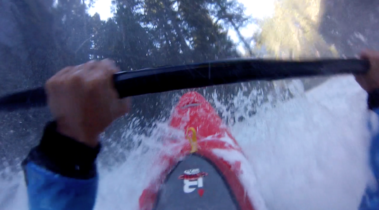 Things that are difficult to capture…the skipping motion of the 9R out of a drop… (I swear that's what's happening here at the Cheakamus put-in waterfall)